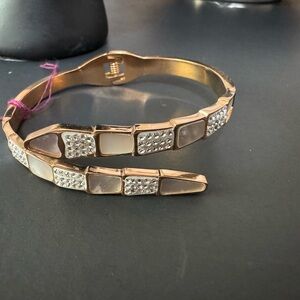 Rose Gold Mother of Pearl & Crystal Geometric Cuff Bracelet
